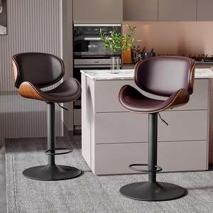 كرسي بار جلدي قابل للرفع والدوران بإطار حديدي، تصميم عصري بسيط على الطراز الأوروبي بساق طويلة للمنازل والحانات - Product Image 4