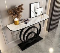 Table console moderne de luxe en pierre frittée avec base en métal noir, table d'appoint de style italien pour entrée, couloir ou salon