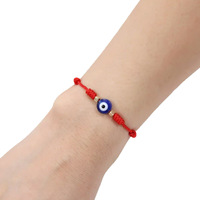 Bracelet tressé en corde rouge avec perles de verre bleues turques |   Bijoux tendance ajustables en fer électroplaqué, cadeau unisexe