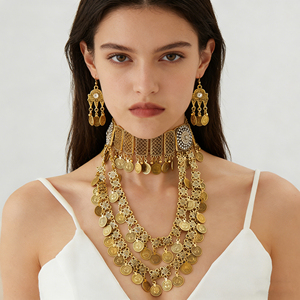 Conjunto de Collar Boho con Monedas Doradas para Mujer, Gargantilla Étnica Vintage, Joyería Nupcial Árabe India de Varias Capas - Product Image 6