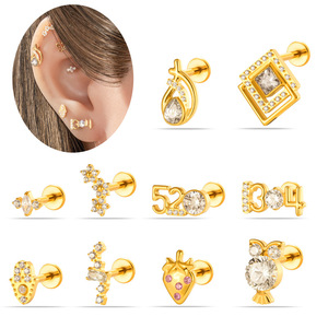 R.Gem. Petits piercings corporels, boucles d'oreilles filetées 16G, titane de qualité implantable G23, <span class=keywords><strong>piercing</strong></span> pour oreilles sensibles - Product Image 1