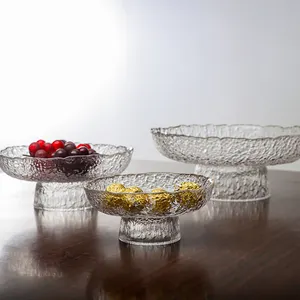 Creative Large Ornament Tall Japanese Ice Dew Solid Color Dried Fruit Basket Glass Snack Bowl Fruit Plate