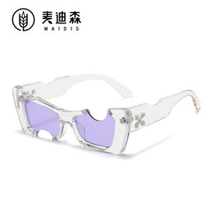 Sunglasses Cat Eye Notched Half Rim Black UV400 Unisex Fashionable Travel Sun Protection - Product Image 4