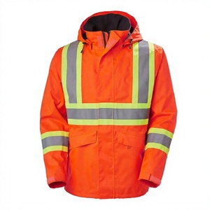 Chaqueta Impermeable Reflectante de Alta Visibilidad Naranja con Capucha para Trabajo Industrial y Uso en Exteriores para Hombre a Precio Económico - Product Image 1