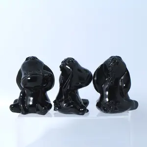 Sıcak satış obsidyen Eeyore oyma kristal el sanatları hediye için şifa taşı obsidyen eşek hayvan oyma