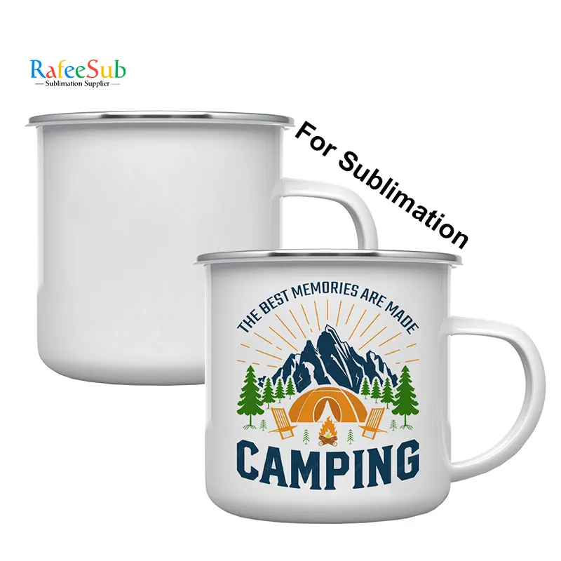 Wholesale Bulk Custom Logo 12oz 12 oz Silver Rim White Blanks Sublimation Coffee Cup Enamel Camp Mug for Holiday Hiking Travel