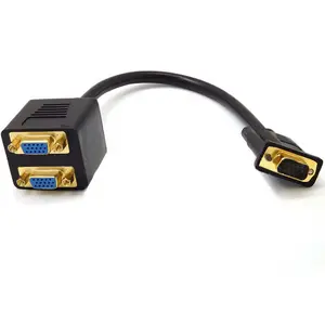 Factory Gold Plated VGA Male to Dual 2 VGA Female Converter Adapter Splitter Y Cable 0.25m