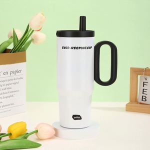 24oz 720ml <b>Macaron</b> Handle Car Travel Tumbler Insulated Mug Lid Straw Non-Slip Base OEM ODM Candy Series - Product Image 5