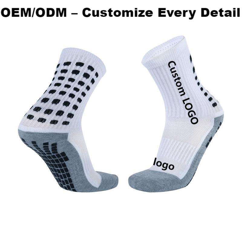 Bulk Professional Custom Embroidery Logo Football Socks Wholesale Polyester Blend Anti-Slip Grip Compression Over the Calf Socks