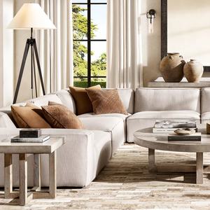 Table d'appoint carrée en bois massif avec plateau en béton, design rétro nordique américain pour petit salon - Product Image 3