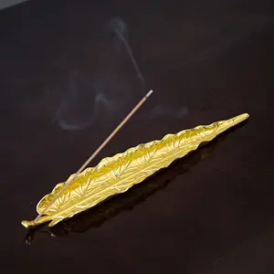 Gold Cambodia Oud Incense Stick Holder Exquisite Leaf Shape Incense Burner For Home Aromatherapy Fragrance