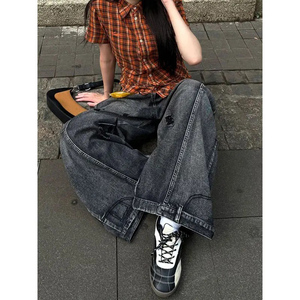 <span class=keywords><strong>Jean</strong></span> noir vintage <span class=keywords><strong>taille</strong></span> haute pour femme, coupe droite, style cargo, décontracté, <span class=keywords><strong>grande</strong></span> <span class=keywords><strong>taille</strong></span>, jambe large, denim ample, pantalon baggy Y2K, été 2026 - Product Image 4