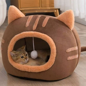 Lit pour animaux de compagnie en peluche chaude automne-hiver, semi-fermé, pour chats et chiots, motif animal, OEM, fabriqué sur mesure par un fabricant de meubles - Product Image 3
