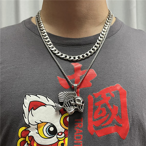 Collar con Colgante de Pez Calavera de Acero Inoxidable para Hombre, Diseño Punk Retro de Esqueleto, Estilo Geométrico de Pez Tropical 12089 - Product Image 3