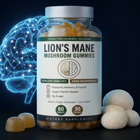 Gummies de Champignons Crinière de Lion Marque Blanche OEM Vente en Gros Végétaliennes Sans Sucre à Base de Pectine Supplément Cérébral Mémoire et Concentration