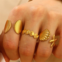 Bague en acier inoxydable plaqué or 18 carats pour femme, motif coquillage de plage, étanche, étoile de mer, bijoux en gros