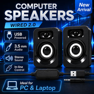 Computer Speakers <b>2.0</b> Channel <b>USB</b> Powered Wired Stereo Sound for PC Laptop - Product Image 6