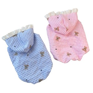 Robe à carreaux pour animaux de compagnie avec imprimé ours et bordure en dentelle pour chiens et chats, vêtements printemps-été - Product Image 4