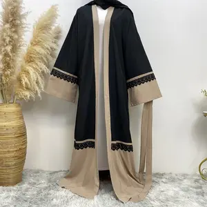 Модный дизайн кружевной абайский кардиган, исламское длинное платье, мусульманское абайское Саудовское Аравийское черное
