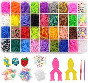 Hot Sales 1800+ pcs Rubber Bands Bracelet Kit 24 Colors Loom Bands Clips Beads Diy Set for kids