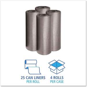 Boardwalk 528 - Bolsas de Basura Desechables Grandes de 60 Galones, 38 x 58.95mil, Gris, Plástico Biodegradable, 4 Rollos/CT - Product Image 1