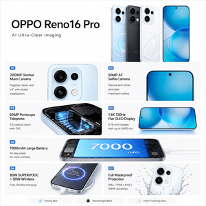 OPPO Reno 16 Pro 5G Originale, Smartphone con Schermo OLED 6.78" 1.5K 120Hz, Dimensity 9500s, Batteria Enorme da 7000mAh, Fotocamera da 200MP, 12GB 512GB NFC - Product Image 3
