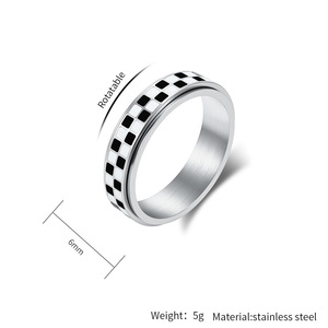 Bague anti-stress classique unisexe vintage en acier inoxydable plaqué or 18 carats, motif drapeau de course et grille d'échecs noir et blanc - Product Image 3