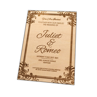 Carte d'invitation en bois de texte gravé, forme personnalisable, pour mariage