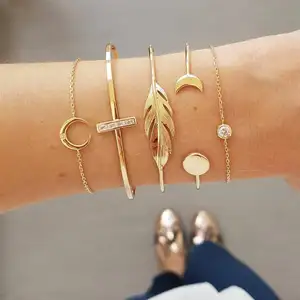 4 pz/set bracciali color oro set bracciali e braccialetti in cristallo foglia moda donna bracciale regolabile con ciondoli gioielli vintage bohemia