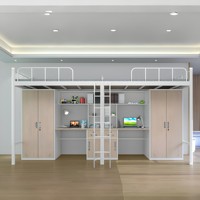 Lit superposé moderne pour étudiant avec bureau, bibliothèque, armoire, structure en métal, lit de dortoir