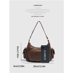 Sac bandoulière géométrique rétro tendance pour femme avec doublure en PU et polyester, fermeture éclair, sangle simple, imperméable - Product Image 4