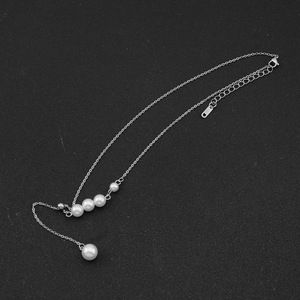 Collar de Cadena con Decoración de Perlas de Acero Inoxidable Simple, Diseño de Nicho, Collares Unisex, Joyería de Moda - Product Image 2