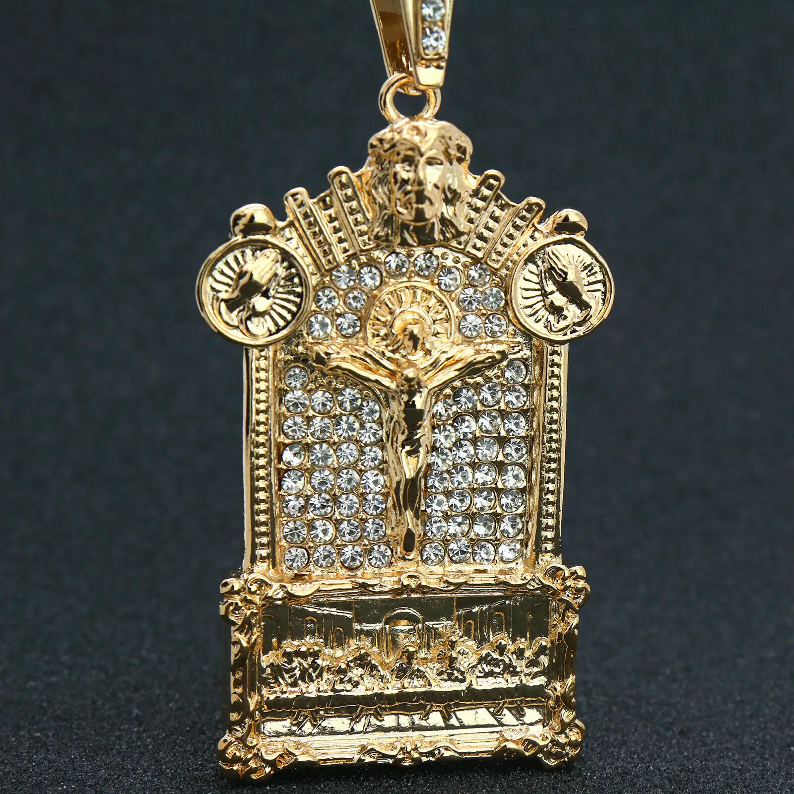 Perjamuan Terakhir Liontin Candi Yesus, Perhiasan Kalung Hip Hop Pria Lapis Emas 14K untuk Hadiah Anak Laki-laki