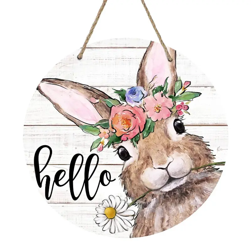 Mùa Xuân mộc mạc trang trại bằng gỗ Vòng hoa trong nhà ello mùa hè phục sinh Thỏ thỏ dấu hiệu Xin chào mùa hè phục sinh Thỏ thỏ dấu hiệu