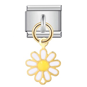 Abalorios de Moda de Acero Inoxidable Chapado en Platino con Diseño de Flor Esmaltada y Trébol de Cuatro Hojas Daisy, Eslabones Modulares para Pulsera Italiana - Product Image 2