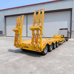 รถพ่วงพื้นเรียบแบบกำหนดเองสำหรับการส่งออก 4 เพลา รถพ่วงพื้นเรียบแบบสูง-ต่ำ สำหรับงานหนัก พร้อมตะขอเกี่ยว แผ่นเหล็ก และบันได - Product Image 4