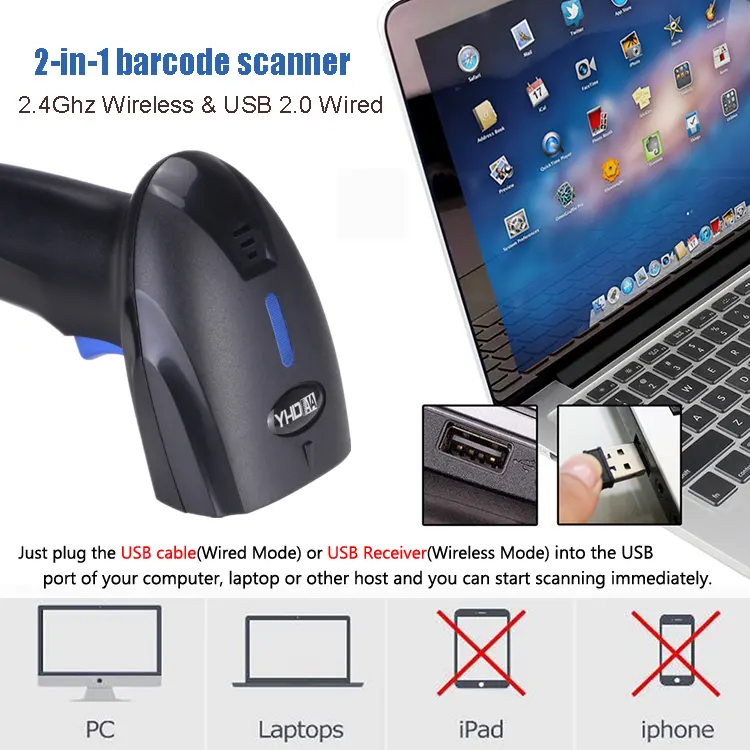 YHDAA Factory Supply 1D 2D QR Code Scanner Wireless Barcode Scanners for mobile payment