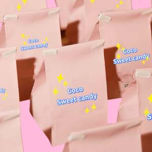 Sacs en papier kraft personnalisés avec logo, fond bleu coloré, pour bonbons et friandises d'enfants, avec lien métallique pour emballage cadeau - Product Image 5