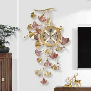 Horloge murale 3D vintage de luxe, grande horloge digitale design Ginkgo pour le salon, la chambre à coucher, horloge murale d'art en métal d'intérieur