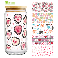 Autocollant de transfert pour gobelet DTF UV Goode 16oz, motif cœur de la Saint-Valentin, impression 3D haute définition, écologique et durable
