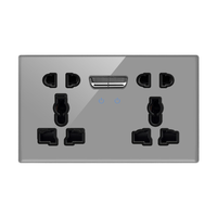 Interruptor de Luz de Pared de Doble Polo y 3 Vías con Reemplazo de Interruptor, Enchufe de Vidrio Templado Blanco/Negro/Dorado/Gris, 13A, USB, 2 Tomas, 250V, Reino Unido