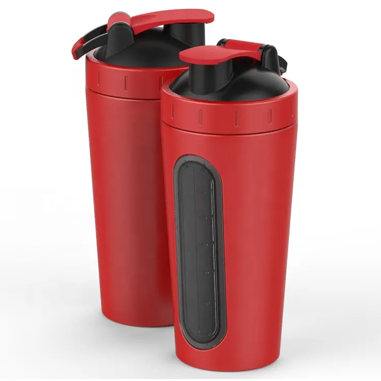 0.7L लाल/काले/सफेद पोर्टेबल खेल जिम वैक्यूम स्टेनलेस स्टील धातु प्रोटीन प्रकार के बरतन के साथ पेय मिक्सर बोतल कप लीक सबूत ढक्कन