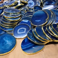 Vente en gros de dalles de pierre d'agate naturelle, plaquées or, polies, rondes, en tranches, porte-gobelets en agate, sous-verres en tranches d'agate