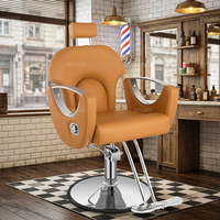 Fauteuil de Barbier Chaleureux Orange Brun avec Boucle Latérale de Précision, Inclinable Hydraulique, Chaise de Coiffure de Salon 360° °   Chaise de coiffure pivotante