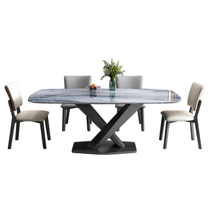 Tavolo da Pranzo in Marmo Set Acciaio Inox Semplice Moderno <span class=keywords><strong>Arredamento</strong></span> Casa Minimalista Salvaspazio Metallo Dorato Stabile - Product Image 1