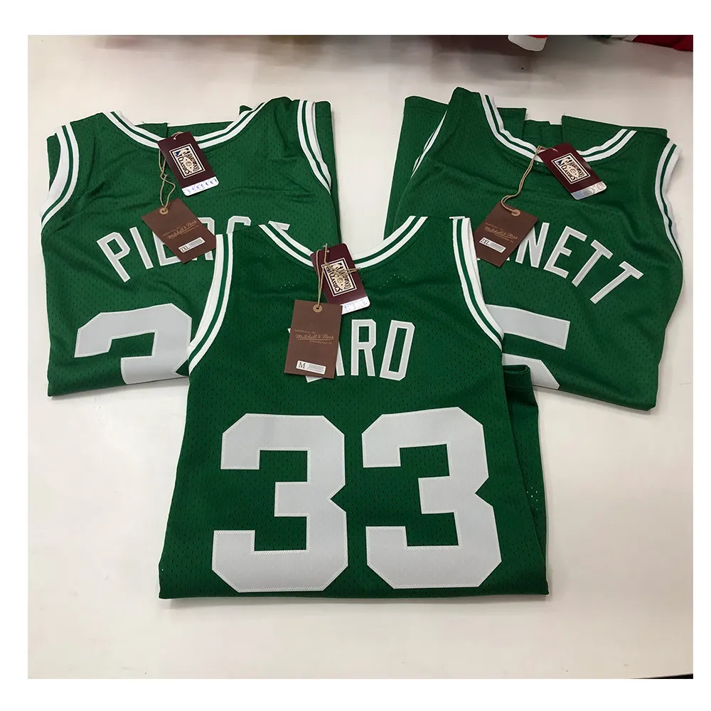 1985-86 Uniforme Retro Mitchell Clássicos dos homens Paul Pierce Larry Bird Kevin Garnet Respinque Velho Basquete Jersey