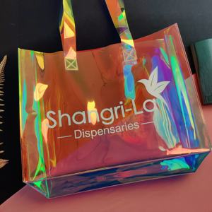 Bolso de mano de regalo de PVC transparente de plástico con logotipo personalizado, holograma, mango láser de PU con borde, bolso fuerte para mujer - Product Image 4