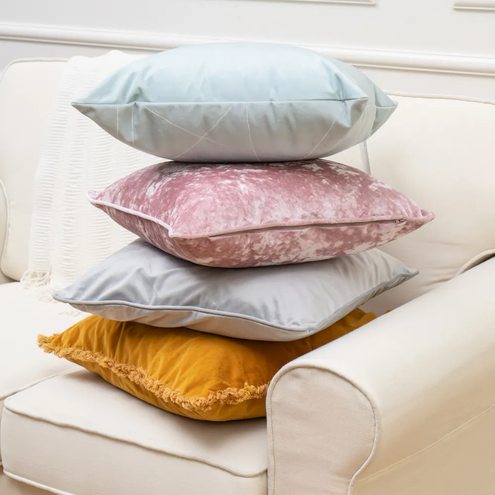 Оптовая продажа, розовая раздавленная простая бархатная квадратная Подушка 18x18 дюймов, декоративная подушка для подушки для спальни, дивана, автомобиля