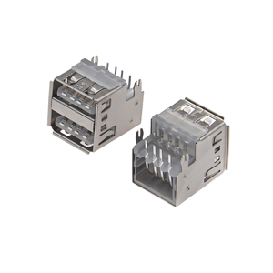 Connecteur USB-A femelle à angle droit, hauteur étendue 17,5 mm, type à sertir double couche avec broches coudées, noir, pour USB 2.0 - Product Image 1