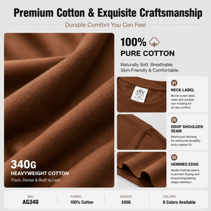 340gsm Wholesale Custom High Quality Heavyweight 100% Cotton Blank Plain Men's Tshirt Streetwear Oversized T-shirts for Men - Product Image 6